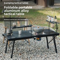 Table pliante d'extérieur en alliage d'aluminium, table de camping portable avec étagère de rangement, table combinée réglable en hauteur pour brûleur