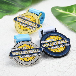 Medallas personalizadas chapadas en oro, plata y negro, logotipo de voleibol, medallas de esmalte redondas de Metal deportivo 3D para personalizar con cinta - Product Image 2