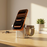 Lampe de nuit LED 3-en-1, chargeur sans fil magnétique de bureau, port Type-C, charge rapide 15W pour écouteurs et montre