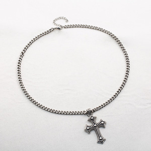 yunnique Cross Necklace <b>Titanium</b> Steel Cuban <b>Chain</b> Black Embossed Cross Pendant Men's Fashion Jewelry Gift - Product Image 2
