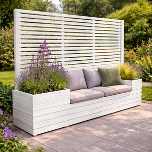 Banc de patio en bois moderne avec jardinière, sièges extérieurs pour 4 personnes, design contemporain, mobilier de jardin durable, fabriqué à l'Idaho - Product Image 1