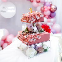 Support à gâteau transparent carré en acrylique, remplissable, à étages, pour mariage, anniversaire, banquet, décoration d'hôtel