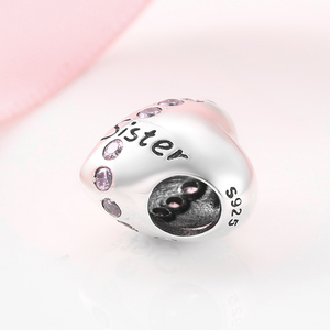 Abalorios de Plata de Ley 925 con forma de corazón y circonita, Charms para pulsera customizable - Product Image 3