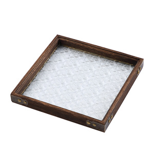Plateau à thé en verre gaufré de style rétro japonais, cadre en bois massif, rectangulaire, pour la décoration et le rangement du café et du thé à la maison - Product Image 5