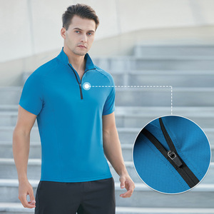 T-shirt ad asciugatura rapida da uomo con colletto rialzato e mezza zip abbigliamento fitness da uomo ampio e casual da corsa sport <span class=keywords><strong>a</strong></span> maniche corte - Product Image 4