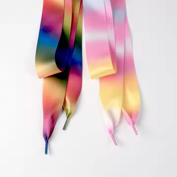 Custom High Quality Satin Ribbon Shoelaces Smooth Silky Casual Style Flat Polyester Shoe Laces Metal Tip Pairs