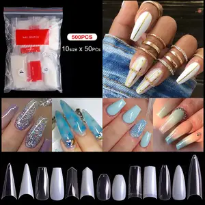 Press On Nail Tips Wholesale 68 Types 500pcs Clear False Ballerina Stiletto Nails Sharp Toe Natural French Coffin Fake Press On ABS Nails Tips