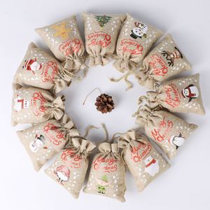 Nouvel ensemble de sacs cadeaux en jute avec cordon de serrage pour Noël, sacs d'emballage pour fêtes d'enfants, pochettes à bonbons de Noël, vente en gros - Product Image 4