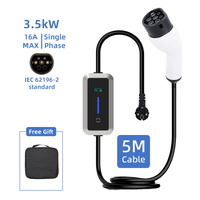 Chargeur EV portable 3,5 kW, type 2, mode 2, avec câble de 5 m, IP55, résistant aux intempéries, indicateur LED pour voitures électriques