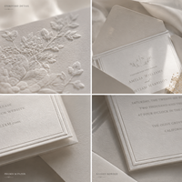 Invitation de mariage personnalisée intemporelle en relief, motif floral crème minimaliste avec cartes RSVP et de remerciement assorties