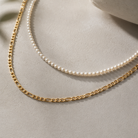 Ensemble de colliers superposés pour femmes, tendance, avec perles et chaîne figaro, hypoallergénique, en acier inoxydable 316L plaqué or