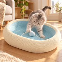 Lit grattoir pour chat en carton bleu ovale en forme de piscine avec jouet interactif souris, idéal pour l'été – Vente en gros