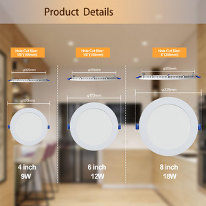 Panel de Luz LED Redondo Empotrado, Delgado, de Brillo Plano, Comercial, de 9w, 12w, 18w, en Existencia en EE. UU. - Product Image 2
