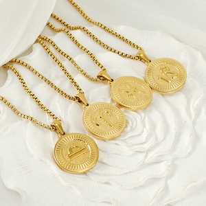 MECYLIFE Pendentif médaille en or 18 carats, bijoux zodiaque mode femme, collier zodiaque en acier inoxydable, collier <span class=keywords><strong>horoscope</strong></span> - Product Image 2