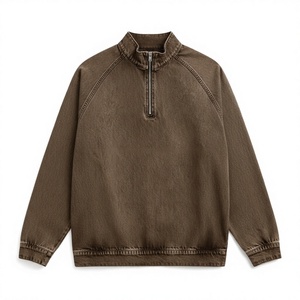 Pull à col zippé pour homme en satin respirant, séchage rapide, léger, 100% coton lavé, coupe oversize, vente en gros, commande en vrac, OEM personnalisé - Product Image 1
