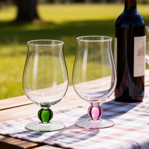 Samyo - Vasos de Vidrio de Borosilicato de Lujo Personalizados al por Mayor para Vino, Jugo, Cerveza, con Tallo de Bola de Color - Product Image 1