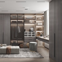 Armoire de chambre à coucher de haute qualité de couleur grise de Foshan, armoire sur mesure en contreplaqué avec porte en verre