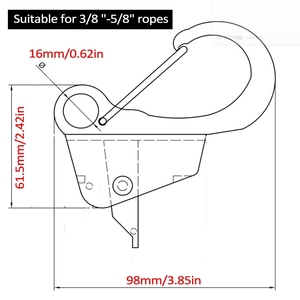 <b>Boat</b> Sliding <b>Hook</b> Black Stainless Steel <b>Boat</b> Anchor <b>Hook</b> Clips for 3/8" - 5/8" <b>Boat</b> Anchor Rope - Product Image 4