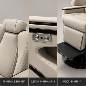 Electric Reclining Barber Salon <b>Chair</b> <b>Cream</b> White PU <b>Leather</b> with Heavy-Duty Hydraulic Pump USB Charging Port for Barber Shop - Product Image 5