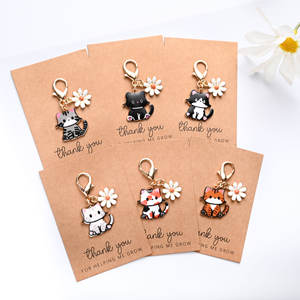 Llavero de Gato de Dibujos Animados con Pequeña Flor, Accesorio para Bolsos, Tarjeta de Agradecimiento en Inglés, Superventas - Product Image 2