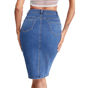 Phụ Nữ Mới Thời Trang Phong Cách Denim Bọc Váy Hip Sexy Denim Váy Với Nút Cho Phụ Nữ - Product Image 3