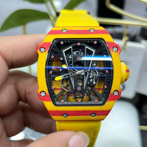 Sporty Skeleton Tourbillon Watch with Carbon Case and Yellow <b>Red</b> Accents - Product Image 1