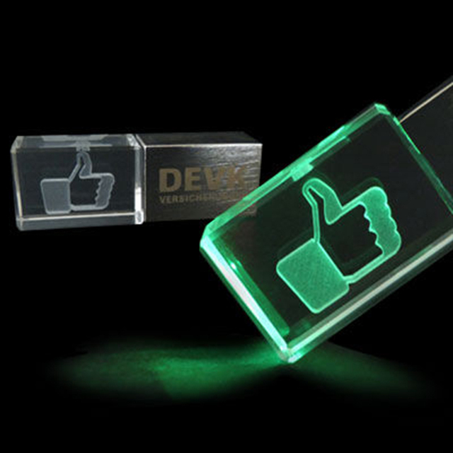 LED Light Crystal 4GB-256GB USB Flash Drive Custom 3D Engraved Logo Luminous Pen Drive Promotional Gift