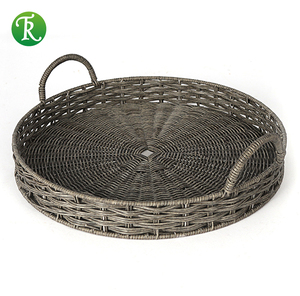 Rattan Tray Set Of 2 Wooden Round Serving Tray With Handle Rattan Storage Serving Tray