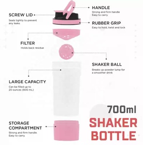 Bouteille <span class=keywords><strong>shaker</strong></span> en plastique pour protéines de sport, 20 oz, avec compartiment de rangement et couvercle à poignée, compatible lave-vaisselle - Product Image 4