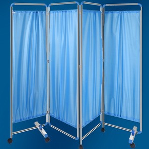 Biombo Médico Plegable de Acero Inoxidable Azul de 4 Paneles con Ruedas para Consultorio de Hospital o Clínica - Product Image 1