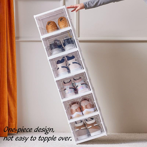 Foldable Clear Plastic <b>Shoe</b> Storage Boxes Stackable Sneaker <b>Display</b> Case with Magnetic Door for Closet Entryway - Product Image 5