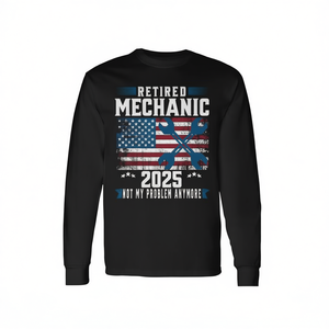 Camiseta de manga larga con bandera estadounidense para mecánico retirado 2025, ya no es mi problema - Product Image 2