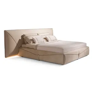 Italian Light Luxury Queen Size Leather Bed Main Bedroom Wedding Bed High-end Bedroom Bed Furniture