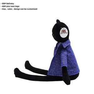 Gatto nero con gamba lunga imbottito caldo con giacca di jeans blu cravatta creativa peluche gatto giocattolo gatto Noir ragazzo regalo in fabbrica personalizzato per bambini - Product Image 3
