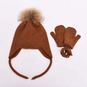 Chapeau tricoté en laine pour enfant, ensemble de gants et bonnet à rabat, Double couche, épais, chaud, mignon, pompons, personnalisé en cachemire, pour l'hiver - Product Image 5