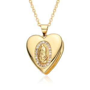 KOMI Collier pendentif avec cadre photo plaqué or 18 ct CZ Love Heat pour femme avec médaillons cœur vierge marie pour femme - Product Image 3