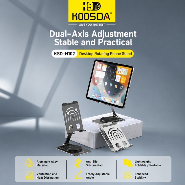 Dual-Axis 180° Adjustable Design Multi-Directional Rotating Phone Stand KSD-H102 Lightweight Foldable Portable Phone Holder