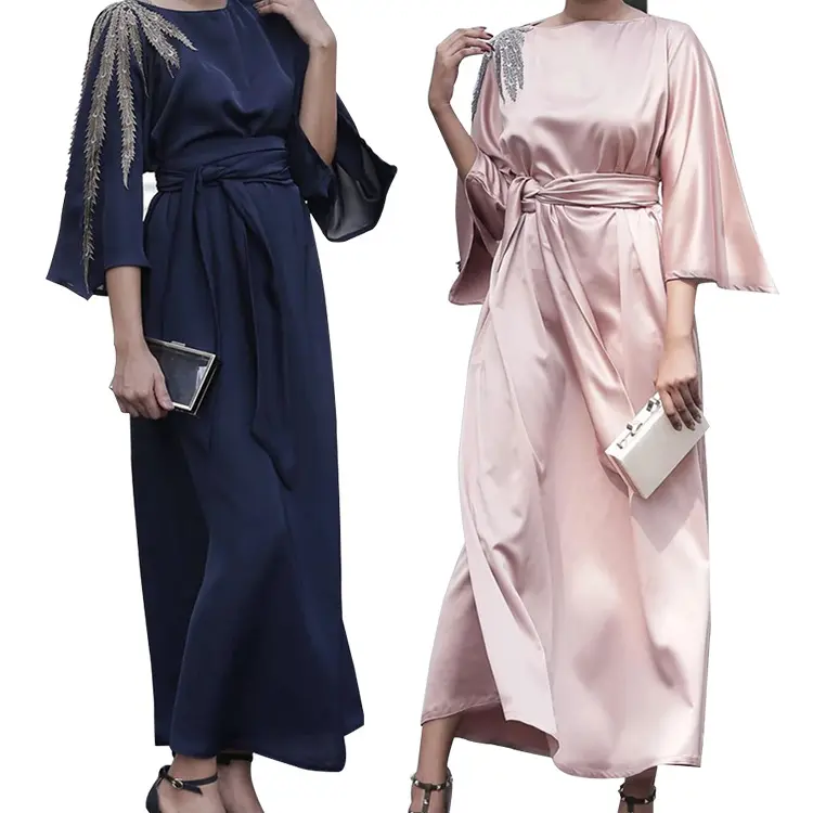 Falda larga bordada para mujer, vestido de retazos de manga media, estilo musulmán a la moda, Oriente Medio, Dubái, D562