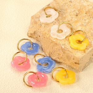 Elegant 18K Gold Plated Stainless Steel Hoop <b>Earrings</b> Classic Colorful <b>Resin</b> Flower Piercing Jewelry <b>Earrings</b> for Gifts - Product Image 1