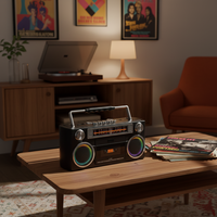 BT Retro Boombox Müzik Çalar Kaset Kaydedici Dahili Mikrofonlu 8000mAh Şarj Edilebilir AM FM SW Bant Radyo 3.5mm Kulaklık Girişli
