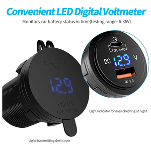 Kép <span class=keywords><strong>USB</strong></span> ổ <span class=keywords><strong>c</strong></span>ắm xe <span class=keywords><strong>USB</strong></span> ổ <span class=keywords><strong>c</strong></span>ắm QC 3.0 nhanh chóng sạ<span class=keywords><strong>c</strong></span> <span class=keywords><strong>c</strong></span>ổng loại <span class=keywords><strong>C</strong></span> PD <span class=keywords><strong>USB</strong></span> QC3.0 xe sạ<span class=keywords><strong>c</strong></span> ổ <span class=keywords><strong>c</strong></span>ắm với Vôn kế PD cho xe máy - Product Image 2