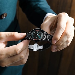 Montre Chronographe de Luxe Noire à Quartz, Étanche, Bracelet en Acier Inoxydable, Cadran en Verre, Livrée en Boîte - Product Image 4