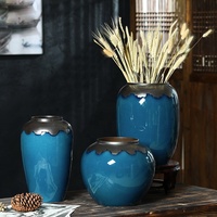 Vas Bunga Porselen Besar dan Kecil Grosir Jingdezhen, Vas Lantai Keramik Warna Biru dan Tembaga untuk Dekorasi Rumah