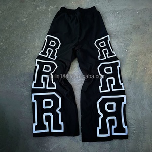 Pantalon de survêtement en nylon noir décontracté et ample de haute qualité, avec broderie 3D, taille élastique, pour hommes - Product Image 1