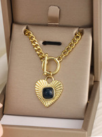 Collier pendentif cœur en acier inoxydable plaqué or pour femme, avec fermoir en T et chaîne épaisse, accessoires de mode tendance