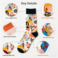 Chaussettes en coton unisexe à motif Art Jungle, jacquard abstrait avec figurines et plantes, mi-mollet, pour usage quotidien et décontracté, tendance, motif personnalisé OEM