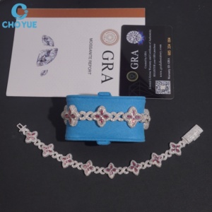 Brazalete de Plata 925 con Cruz y Flor de Moissanita, Bañado en Rodio, Joyería para Mujer, Uso Diario, para Bodas - Product Image 2
