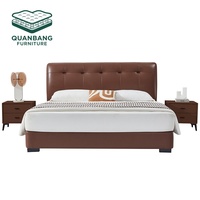 Meubles de chambre à coucher personnalisés OEM ODM, lit en bois massif et cuir, lit de luxe pour chambre principale, lit en cuir marron doux pour villa et appartement