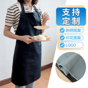 Delantal sencillo con cuello tipo babero, azul marino y gris, cintura ajustable, color liso, para uso diario en el hogar, delantales de lona de algodón antiincrustantes para adultos - Product Image 5