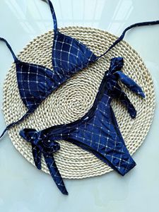 <span class=keywords><strong>Bikini</strong></span> de Dos Piezas con Escote en V, Estilo Europeo Americano, Cuadrado, Dorado, de Terciopelo, Ecológico, con Cristales, Sexy y Micro - Product Image 4